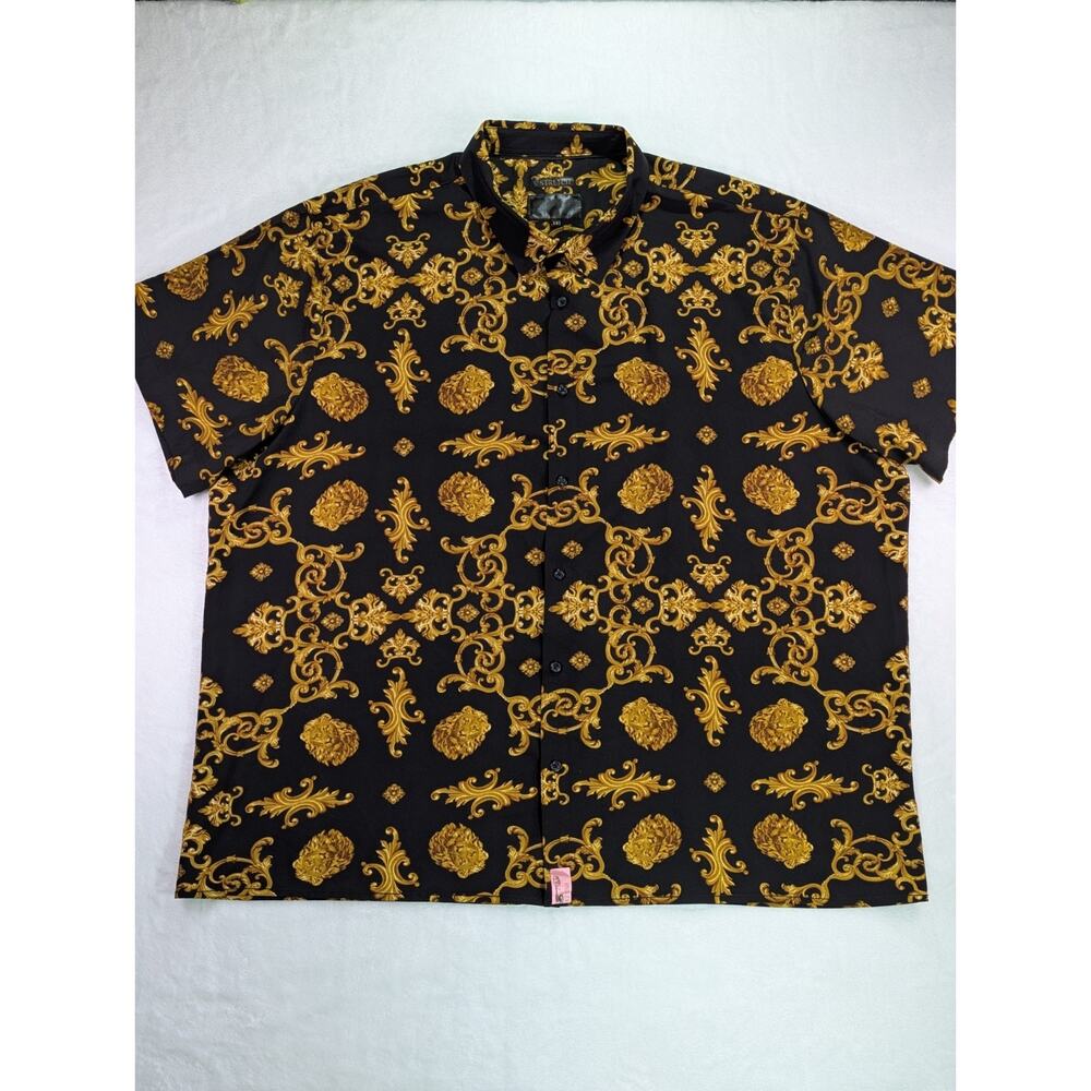 Black & Gold Lion's Head & Baroque Scroll Sz 5XL by Baroque Gold/Drill Clothing